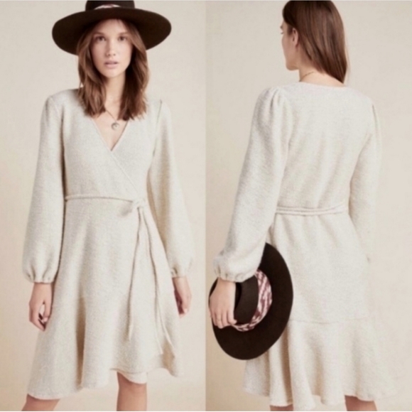 Anthropologie Dresses & Skirts - ANTHROPOLOGIE Boho Diana Knit Wrap Dress Ruffle Hem - Medium